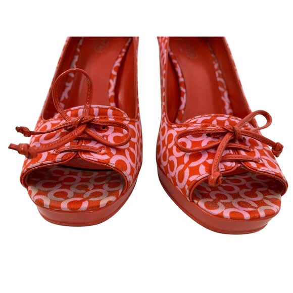 Coach Corry Red Pink Open Gem Peep Toe Chunky High Heels Size 6 Q10646 GUC - Picture 5 of 10